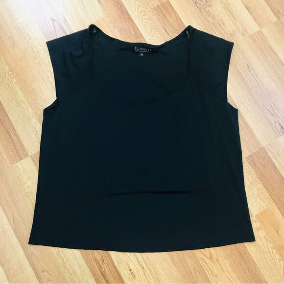 ELOQUII Black Cropped Scoop Neck Tank Top Blouse Classic Office Plus Size 22 - Picture 1 of 7